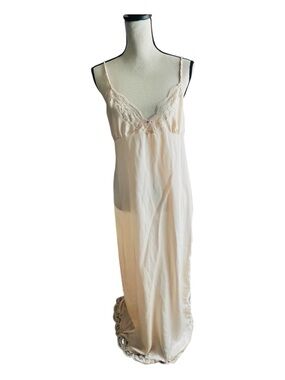 Sheer Lace-Trim Long Slip Nightgown in Soft Blush L